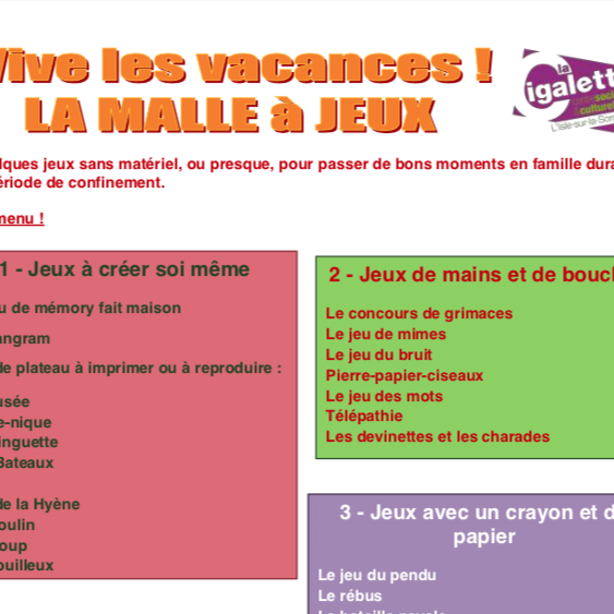 propositions d'activités pour les familles